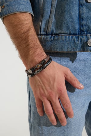 Men's bracelet braided with stones - Silver color/black h5 Picture3